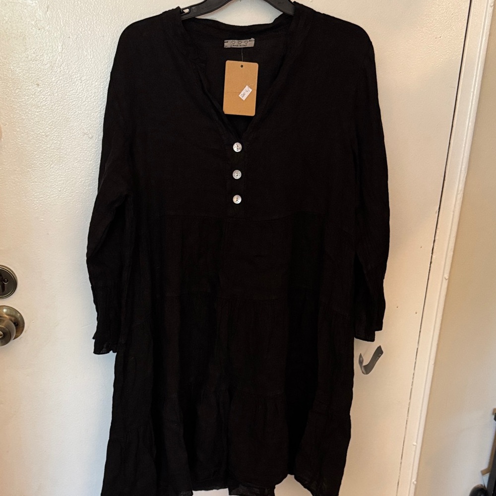 Black Button-Down Tunic Dress